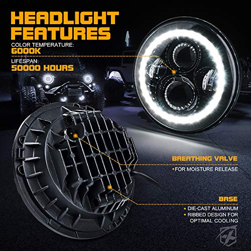Image of 7 inch LED Headlights & 4 inch Fog Lights White Halo Compatible with 07-18 Jeep JK | Aluminum Base, PC Lens, IP67 Waterproof, Dot Approved, Plug N Play
