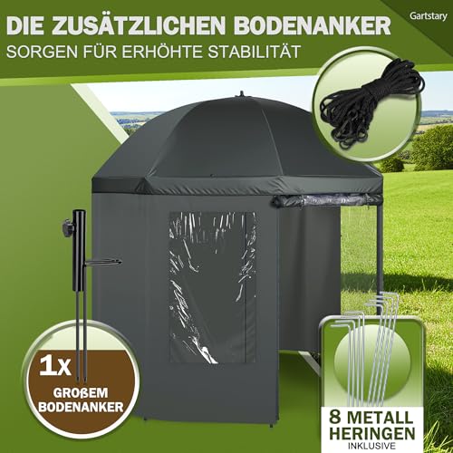 Gartstary Angelschirm 240 cm - Stabilität Angelschirm mit Seitenwand - 210D Oxford-Gewebe, PU-Wasserdichte, Verstellbar Schirmzelt Angeln mit 3 Fenstern, Einfache Montage, für Outdoor Camping & Angler