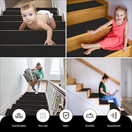 Stair Treads For Wooden Steps, 15 Pcs Non-Slip Carpet Stair Treads 8" X 30", Indoor Stair Runners With Reusable Adhesive For Kids Elders And Pets #TOP5