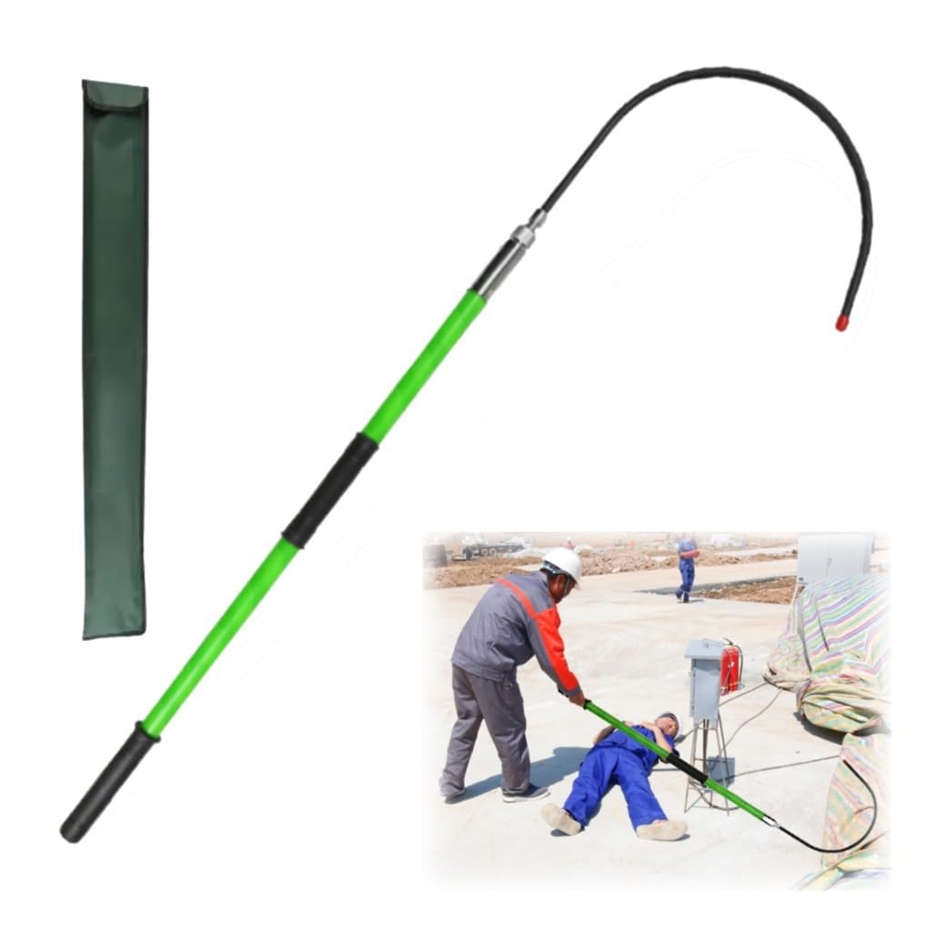 MSHGSKU Green High Voltage Insulated Rescue Hook with Canvas Bag - 1.5m (4.9ft) Anti-Electrocution Hotstick for Electricians - Durable Fiberglass Safety Tool (1pc)