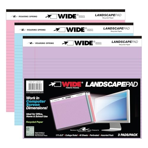 Roaring Spring Wide Landscape Pad, 74535, 40 Sheets, 11" x 9.5", Pack of 3
