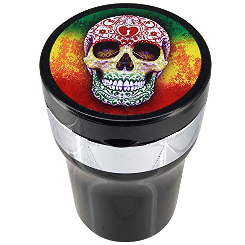 Novelty Inc. Portable Cigarette Cupholder Ashtray with Rechargeable Flameless Lighter and LED Light - Sugar Skull