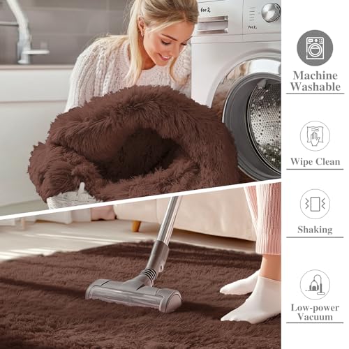 OLANLY 2x4 Machine Washable Runner Rugs for Hallway, Soft Fluffy Shaggy Bedside Rugs for Bedroom, Living Room, Indoor Floor Carpet for Kids Girls and Boys, Nursery Rooms, Home Decor Aesthetic, Coffee
