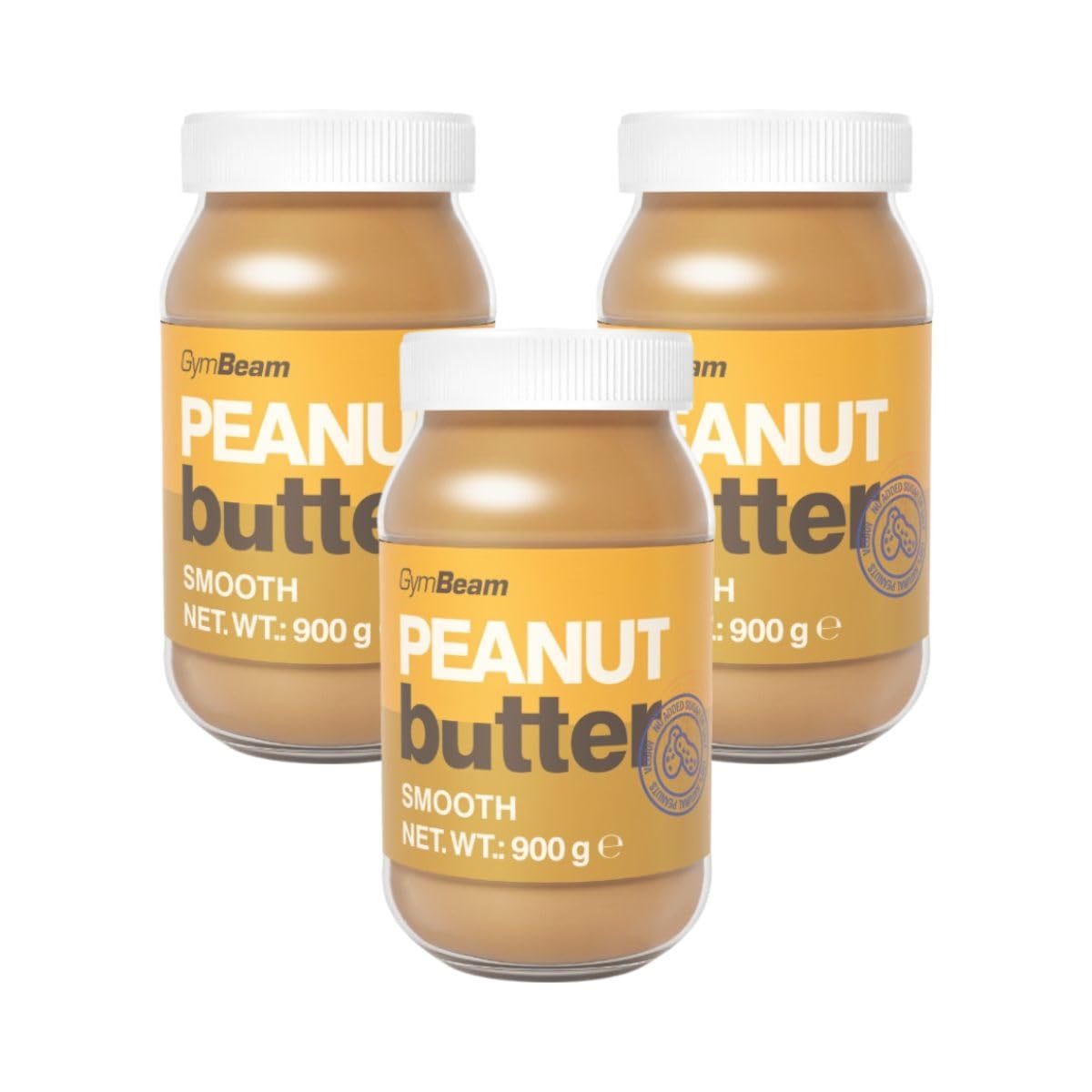 GymBeam Natürliche Erdnussbutter - Hoher Proteingehalt, vegane Protein- und Fettquelle, gesunde Protein-Erdnussbutter ohne Zucker und Palmöl, hervorragend in süßen (900 g (3er pack), Smooth)