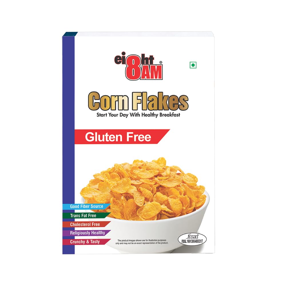 8AM Corn Flakes Gluten Free 300g, 99% Fat Free, & Cholesterol Free, Trans Fat, Artificial Additives, Crunchy & Delicious, Nutritious Whole Grain Breakfast Cereal