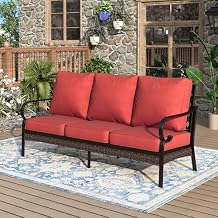 MIXPATIO Patio Furniture Sofa, 3-Seat Patio Sofa Steel Frame Outdoor Sectional Couch with Deep Seating and 5.75 Cushions for Lawn Backyard Porch Deck, Red