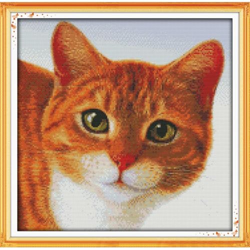 Image of JOYSEWING Stamped Kits Cross Stitch Kits Beginners Embroidery 11CT Needlepoint Kits Counted Patterns Embroidery DIY Home Decoration (Printed) 18.5x18.1inch (Lovely cat (Printed))