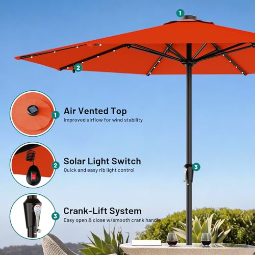 Image of AreShark 11FT Large Patio Umbrella with Solar Lights, Lighted Solar Umbrella with Crank, Outdoor Table Market Umbrellas for Garden, Deck, Backyard, Pool and Beach, Orange