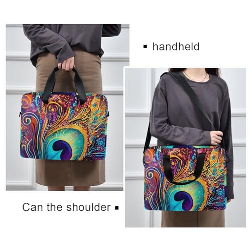 Funda colorida para laptop con patrón de plumas de pavo real miniatura 2