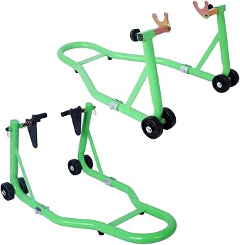Motorcycle Stand, Heavy-Duty 1000LB Motorcycle Stand Lift for Front and Rear Wheels, Adjustable Width, Industrial Steel Paddock Lift Stand, Anti-Rust, Stable Triangle Structure Green