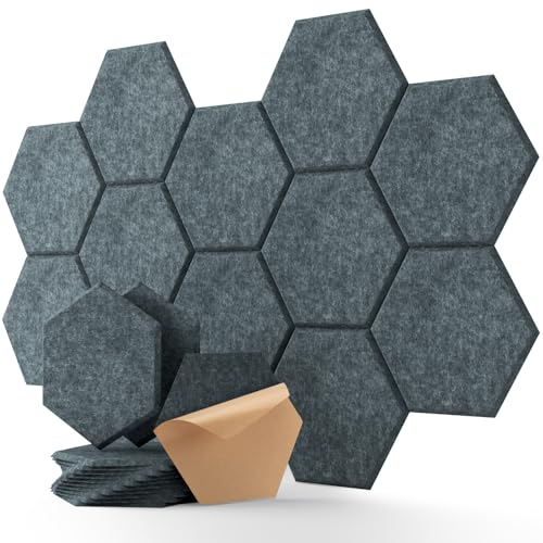 Insonorizacion Acustica Pared 12 Piezas Paneles Acusticos Hexagonales Autoadhesivo Alta Densidad Paneles Acusticos Insonorizacion para Decoración de Paredes y Tratamiento Acústico 30x25x1cm
