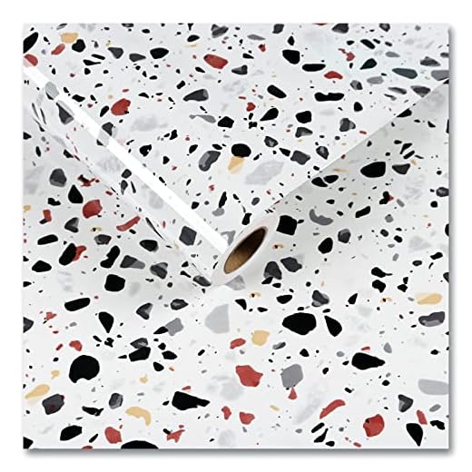 CRE8TIVE Terrazzo Contact Paper 24"x118" Wide Stick and Peel Waterproof Granite Wallpaper Removable Self Adhesive Glossy Vinyl Marble Countertop Contact Paper for Bathroom Kitchen Backsplash Cabinets
