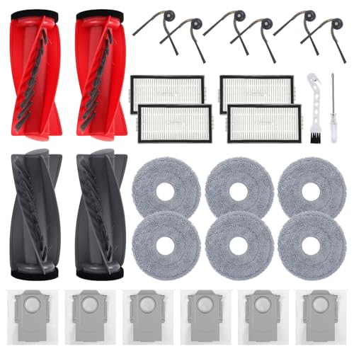 Image of 28 Pack Accessories Kit for Roborock Saros 20, Saros 10R, Qrevo CurvX | Qrevo Curv 2 Pro, Qrevo Edge 2 Robot Vacuum Replacement Parts, 2 Main Brushes 4 Filters 6 Side Brushes 6 Mop Pads 6 Dust Bags