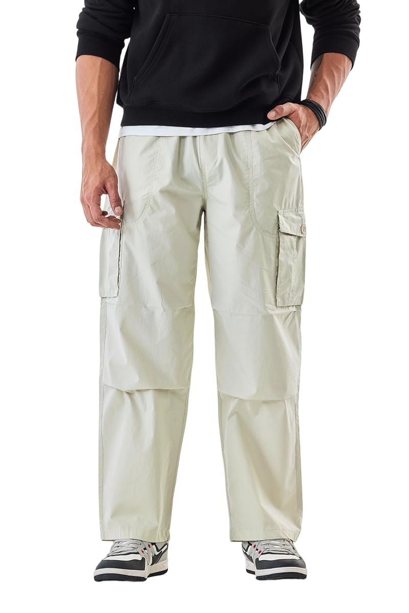 snitch Men Cargo Pants | Loose Fit with Elastic Waistband & Drawstring | 100% Cotton Fabric with Utility Pockets | Streetwear Style for Casual Outings-picture-47