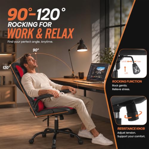 FDW Ergonomic Office Computer Desk Armrests Headrest and Lumbar Support High Back PU Leather Executive Racing Chair for Home, Red by FDW - Used condition - Image 4