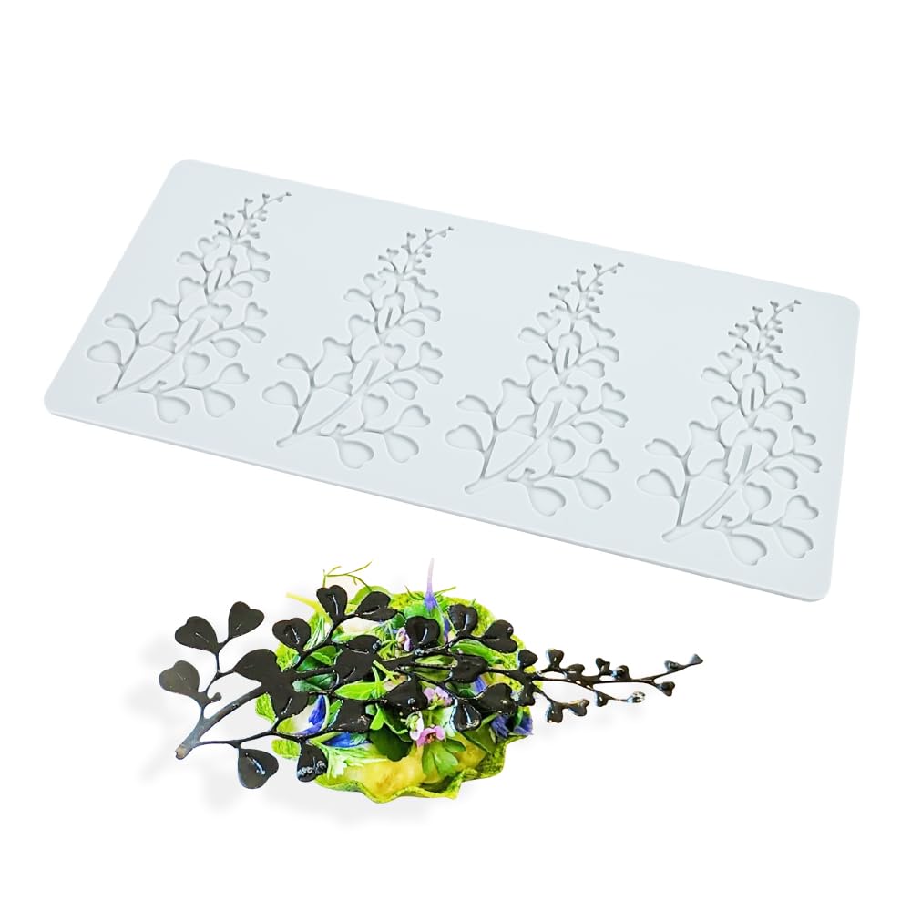Moldes Fondant de encaje de silicona, molde de impresión de artesanía de azúcar pastel comestible decoración de cocina molecular, rama con hoja en forma de corazón