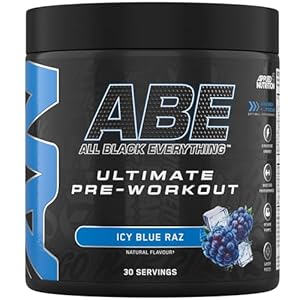 Applied Nutrition ABE Pre Workout – All Black Everything Pre Workout Powder, Energy & Physical Performance with Citrulline, Creatine, Beta Alanine (375g – 30 Servings) (ICY Blue Raz)