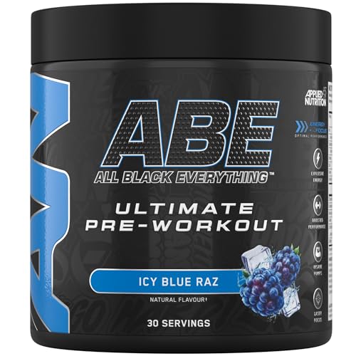 Applied Nutrition ABE Pre Workout - All Black Everything Pre Workout Powder, Energy & Physical Performance with Citrulline, Creatine, Beta Alanine (375g - 30 Servings) (ICY Blue Raz)