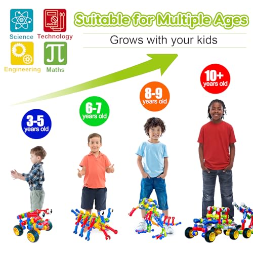 Kids STEM Building Toys for 3 4 5 6 7 8+ Year Old Boy Girl Birthday Gift, 186 Pcs Preschool Classroom Learning Activities Fine Motor Skills Building Blocks Ages 4-8 6-8 8-12 Engineering Creative Game - Image 4