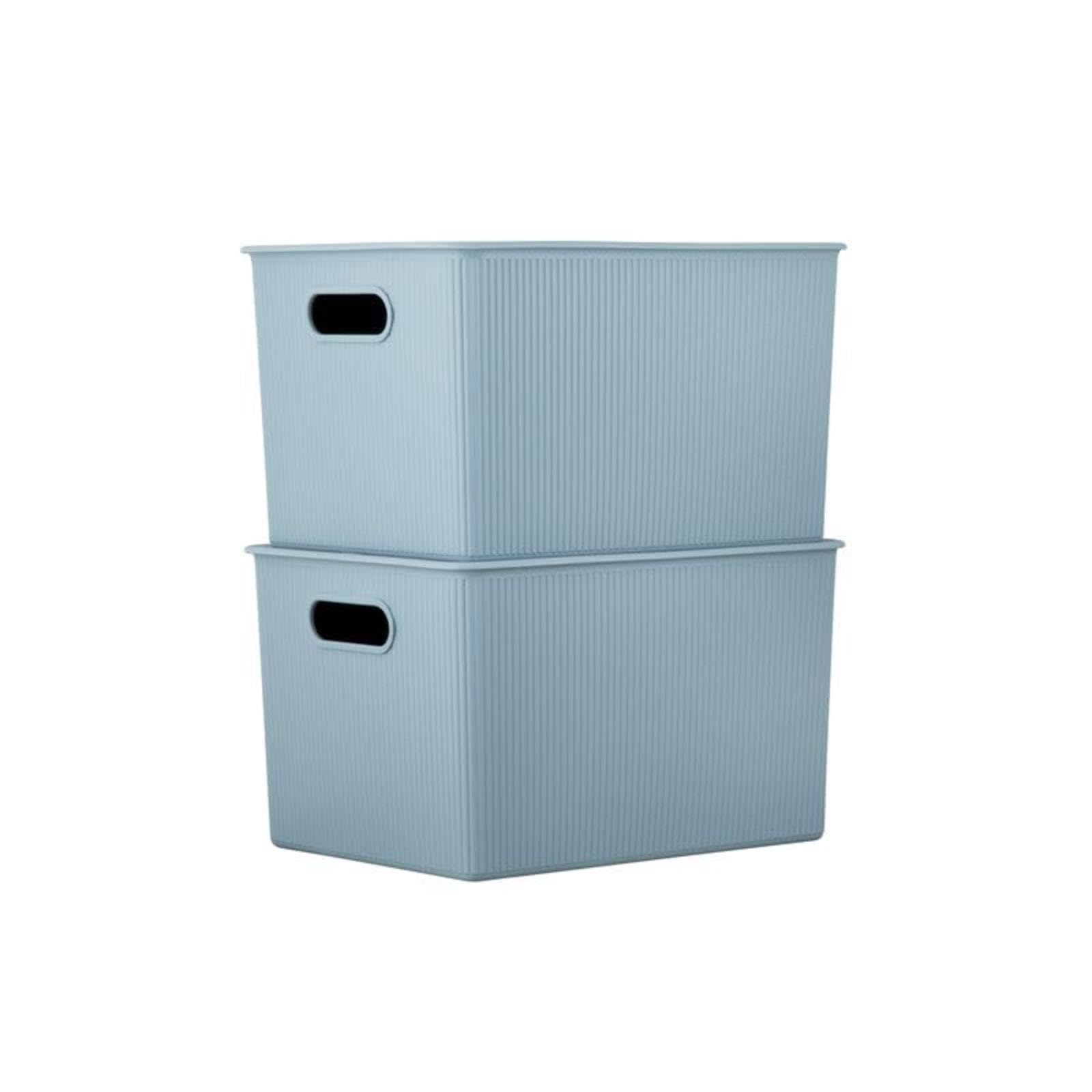 Superio Ribbed Collection - Decorative Plastic Basket Open Home Storage Bins Organizer, Blue Containers for Organizing Closet Storage Bins for Shelves (Bin with Lid- Extra Large (22 Liter), 2 Pack)