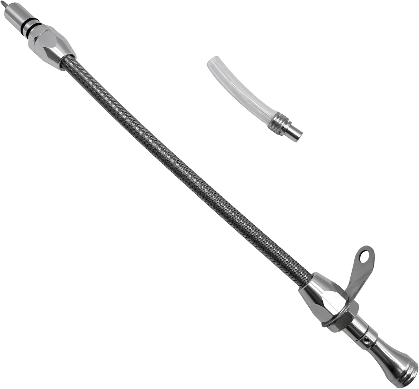 HAHAHA TH350 BellHousing Mount Dipstick（17.9 inch）, BellHousing Mount,TH350/Turbo 350 Short Flexible Braided Transmission Dipstick Compatible with Chevy/GM TH350 Turbo 350, (Silver)