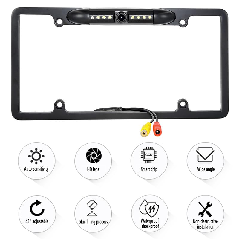 Image of License Plate Backup Camera, Waterproof IP68 Backup View Camera, Car Rear View Camera Night Vision with Infrared LED, 170All-Round View, Reverse Camera for Cars