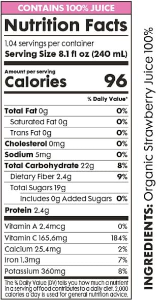 Image of Pomona Organic Strawberry Juice (Pack of 12), Cold Pressed USDA Organic Juices with 100% Strawberries, No Added Sugar, Not From Concentrate, Vegan, Kosher, Non GMO, Pasteurized, 8.4 oz Glass Bottles