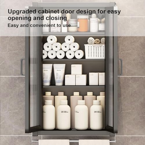 Wall-Mounted Bathroom Storage Cabinet - Space-Saving, No Drill Design for Toilets & Washbasins, Kitchen Organizer with Metal Doors, Multi-Functional Storage Solution (40x15x71CM)