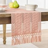 Camino de mesa bohemio con borlas, mantel de lino tejido a mano, rústico, para el hogar, cocina, comedor, decoración de vacaciones, boda, fiesta