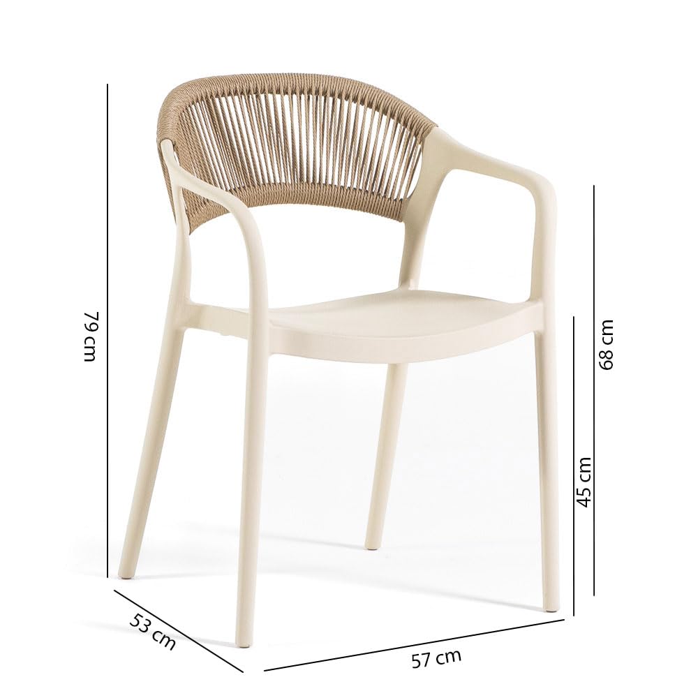 SIEDITI FUORI E DENTRO Sedie impilabili in polipropilene con fibra di vetro per esterno/giardino con schienale in corda, idrorepellenti e resistenti, design moderno - Jolanda (6, Crema)