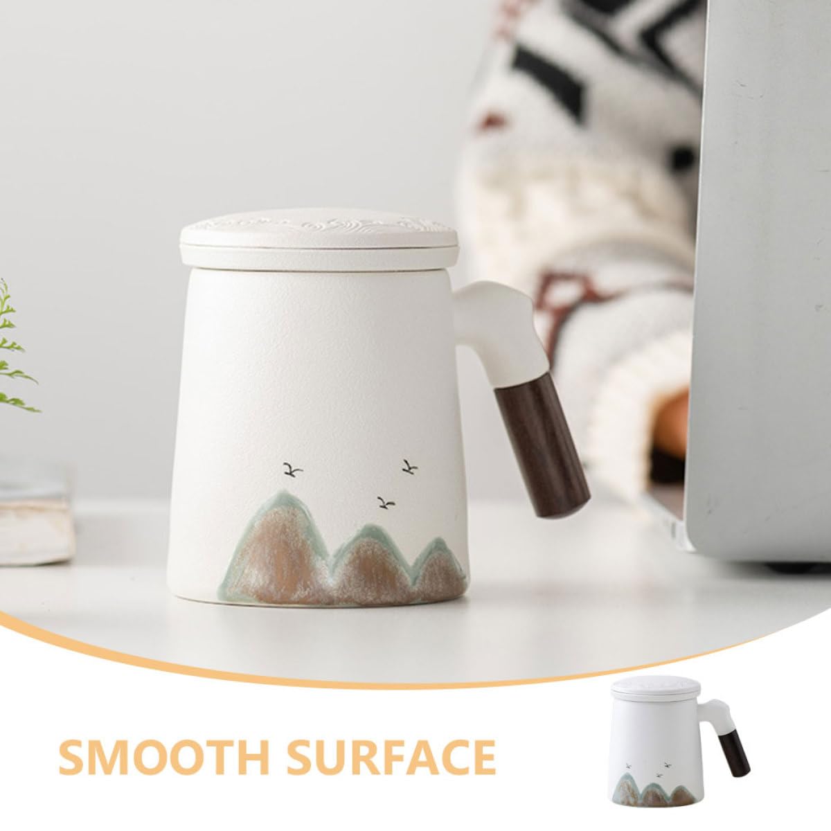 VALICLUD Taza de Cerámica Diseño con Infusor y Tapa de Color para Preparar Té Suelto y Filtro Integrado Adecuado para Escritorio