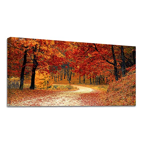 Wewejia Canvas Wall Art Autumn Fall Red Tree Leaf Forest