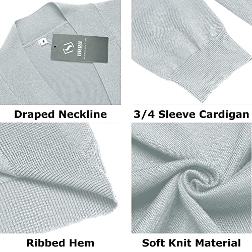 Image of URRU Women's Classic 3 /4 Sleeve Open Front Cropped Cardigan Sweater Lightweight Knit Short Shrugs