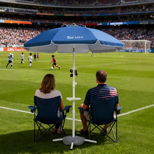 Seazul 6.5ft Sun Shade Umbrella, Portable Umbrella with Stand for Sports, Water Weight Bag, Adjustable and Lightweight, Sun Protection, Blue image 7