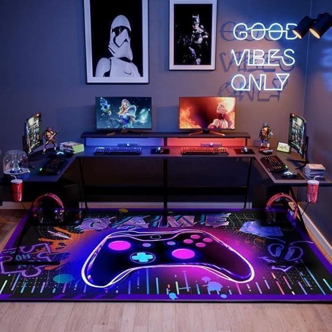 Gaming Rug: Gamer Rug for Boys Room, 60”x40” Colorful Video Games Rugs With Controller for Game Room and Bedroom, Non-slip, Easy Clean Area Rug, Bedside Decorations for Teens, Gift for Children Gamepad 60'' X 40''