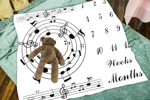 Image of Music Themed Baby Milestone Blanket Pentagram Baby Month Blanket 48x40 Inch Newborn Mom Gift Record Baby Growth Props BTLSLY1044