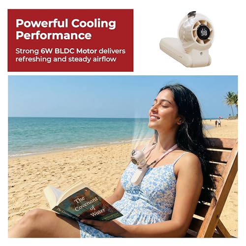 Image of Lifelong Foldable Mist Hand Fan with Digital Display | 5 Speed Portable Handheld Fan with Dual Mist Modes | Type-C Charging, 4000mAh Battery, 6W BLDC Motor | 90 Foldable Hand-Free Table Fan (Beige)