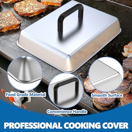 Image of SafBbcue 2 Sets Flat top grill accessories 14 inch Rectangle Cheese Melting Basting Cover for Blackstone,Pitboss,Camp Chef Steamer Dome Pizza Oven /Wok Cover,Metal Plate Cover for Grill Cooking Accessories