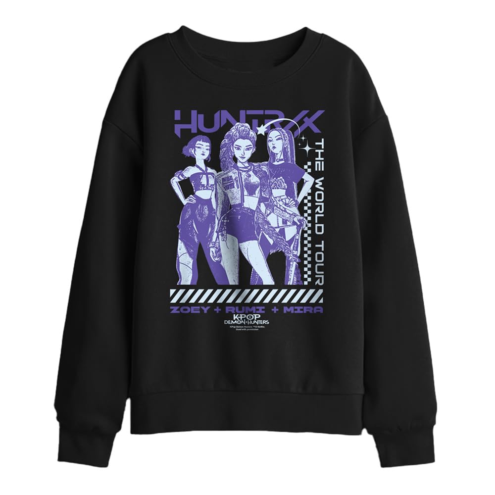 Kpop Demon Hunters Huntrix World Tour Posterized Kids Sweatshirt, Black, 9-11Y