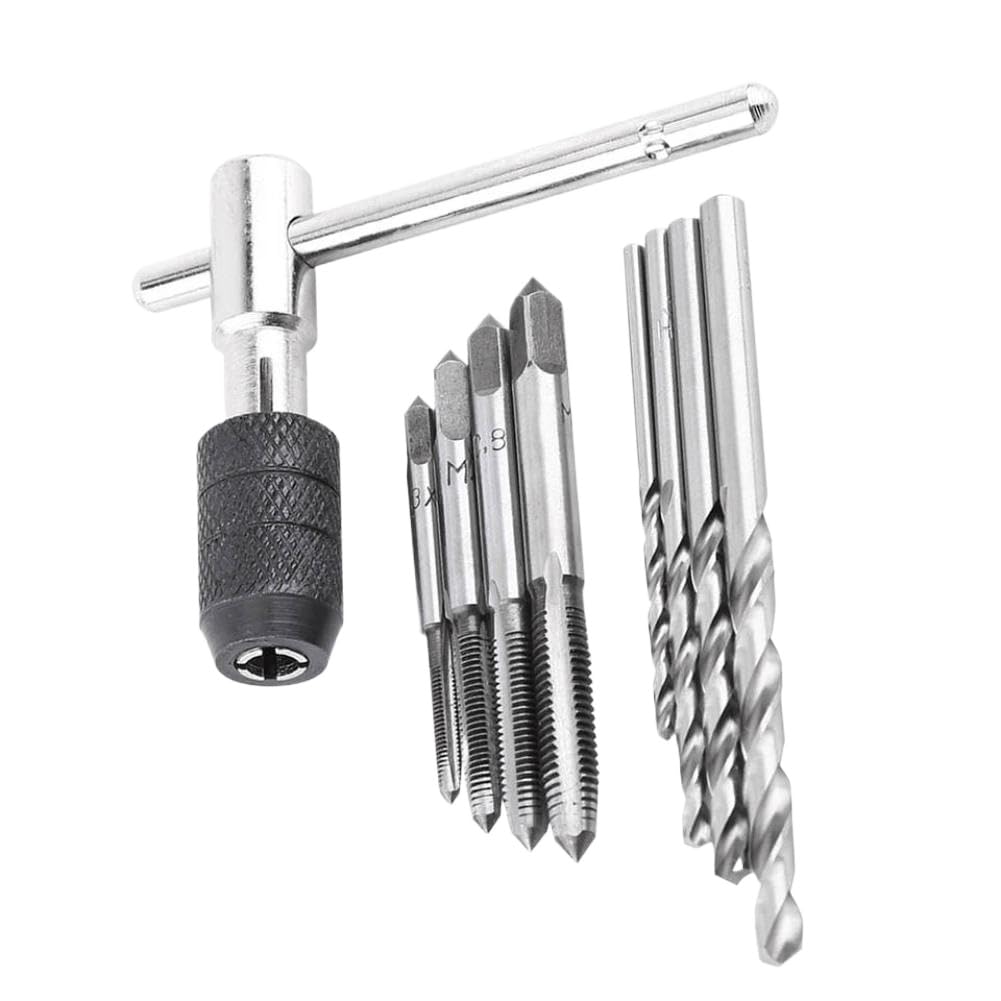 Zsbhshxvp Onecolor Tap Wrench Set Threading Tool Set Tshaped Wrench Screw Taps Twist Drill Bits Threading Tapping Hand Tool Kit 9Pcs