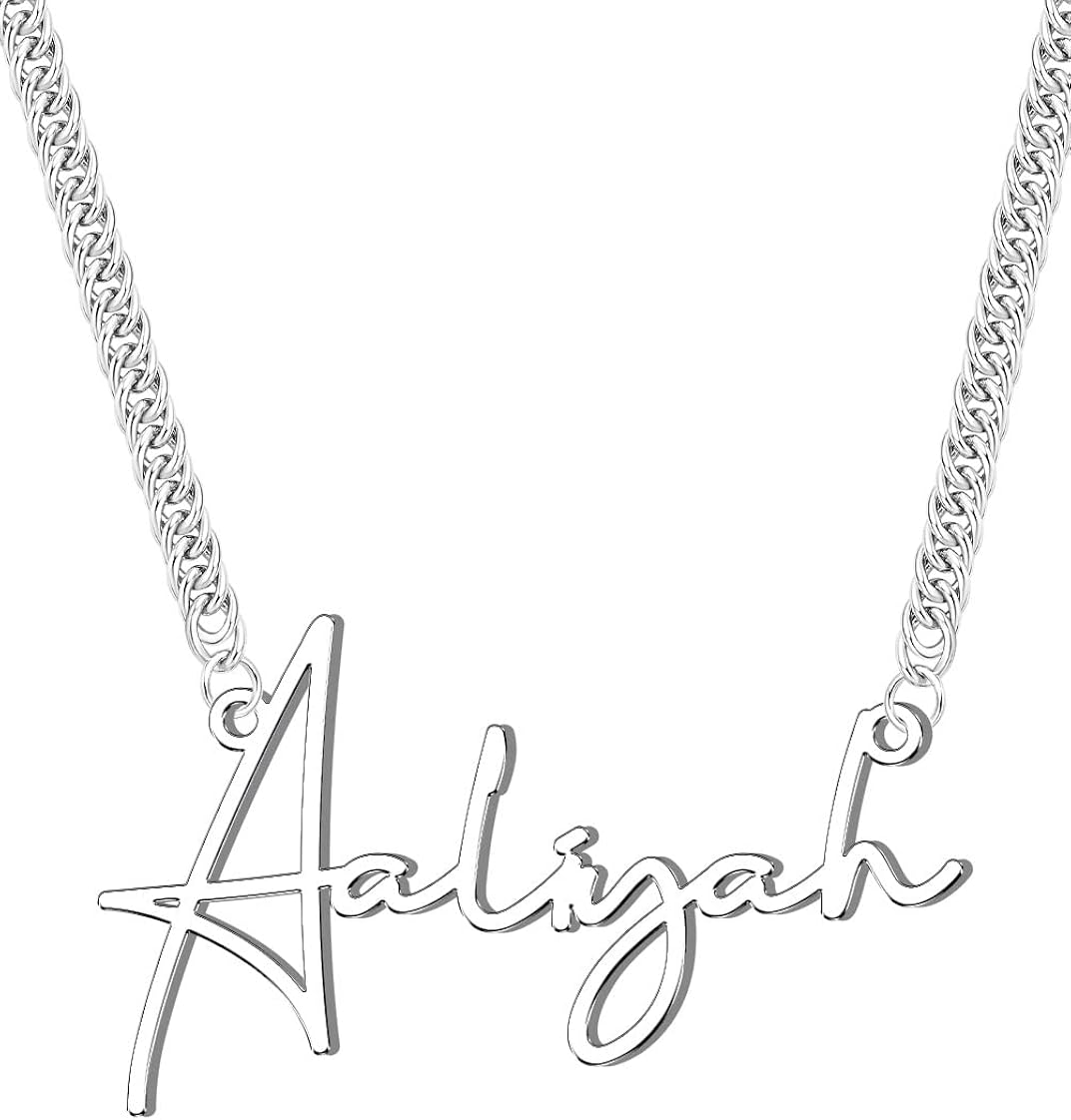 Personalized Name Necklace with Cuban/Figaro Chain, Dainty Customized Nameplate Necklaces for Women Men Custom Jewelry Christmas Birthday Gifts