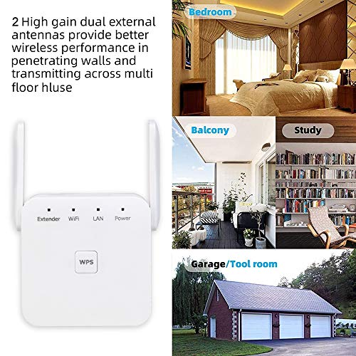 WiFi Range Extender, Wireless Signal Repeater Booster 2.4 GHz 2 Antennas Full Coverage, Extend WiFi Signal to Smart Home & Alex Devices (White) - Thumbnail 7