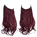 SARLA Burgundy Invisible Wire Hair Extensions with 3 Clips Long Synthetic Wavy Curly Hairpiece Adjustable Transparent Headband for Women 18 Inch Wine Red