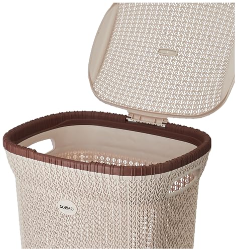 Image of Amazon Brand - Solimo Knit Laundry Basket - Big - 55 Litres - 44 Cm X 35 Cm X 61 Cm | Royal Light Brown - Polypropylene