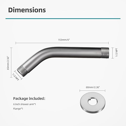 Vista 24 de Cobbe Brazo de ducha con brida y cinta de teflón, extensión de brazo de ducha de 10 pulgadas para cabezal de ducha fijo, negro mate