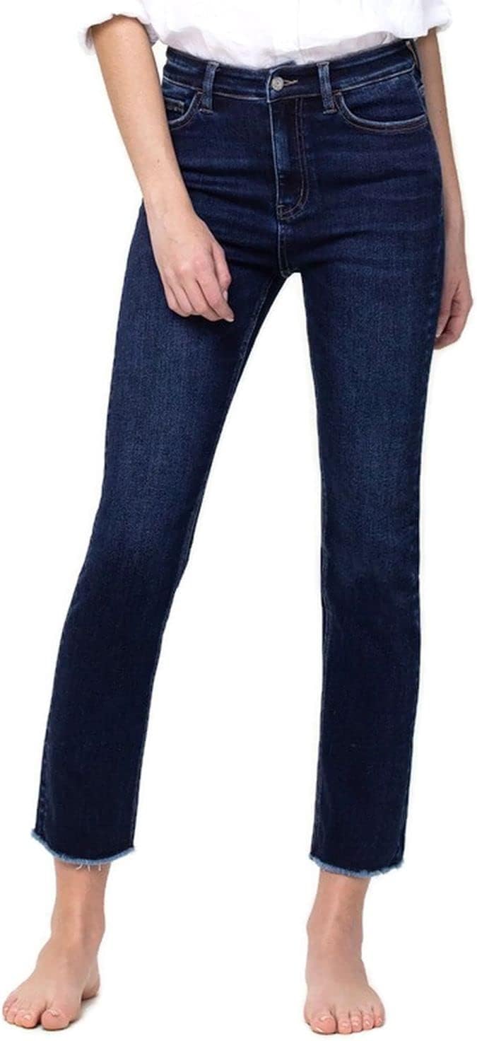 VERVET by Flying Monkey Women's Super High Rise Raw Hem Slim Straight Jeans