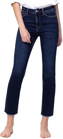 VERVET by Flying Monkey Womens Super High Rise Raw Hem Slim Straight Jeans