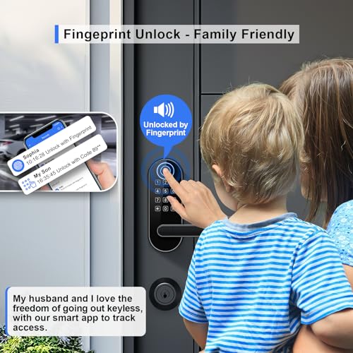 Bluetooth Fingerprint Smart Lock with Handle & Keypad – Fits Most US Doors, DIY Install, Keyless Entry: Code, FOB, Auto-Lock. Ideal for Home, Airbnb, Rental, Kids, Seniors. Alexa & Google Compatible thumbnail 2
