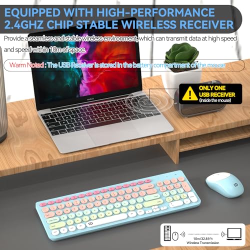 Image of Wireless Keyboard and Mouse Combo, 2.4GHz USB Cordless Round Keys Set for Laptop, Computer, TV (Pink+Blue)