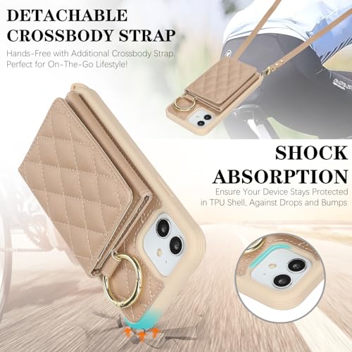 DEYHU for iPhone 12 Case with Card Holder and Strap for Women,Crossbody Lanyard, Make Up Mirror,Ring Stand,Snap Clasp,Cute Phone Wallet Cases 6.1 inch - Off-White by DEYHU - Used condition - Image 6